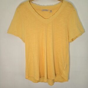 Soft Surroundings Yellow‎ 100% Cotton Short Sleeve Blouse Size Small